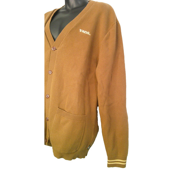 Vans Halecrest Men's XXL Casual Varsity Sweater Cardigan Brown - Picture 3 of 7